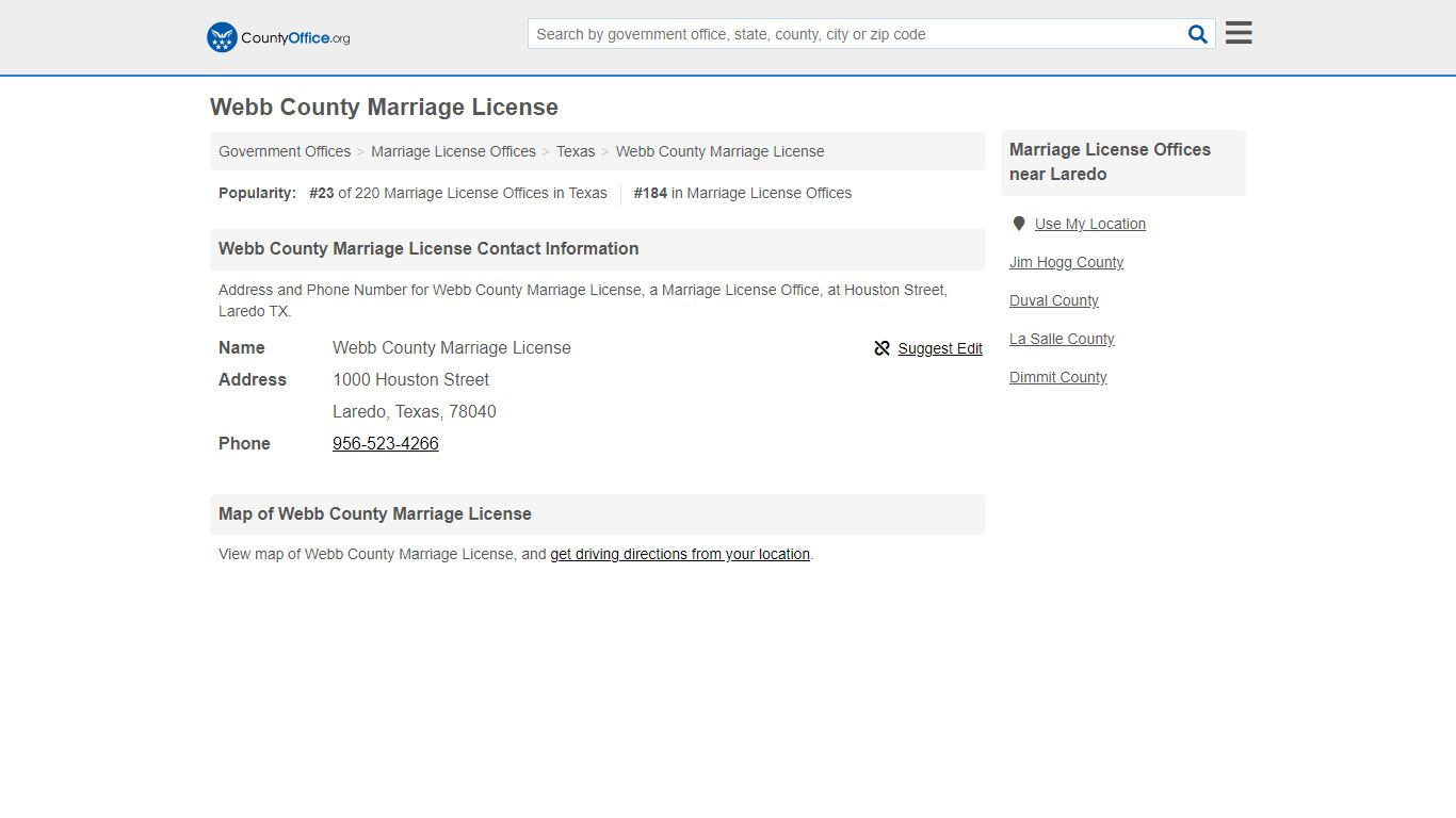 Webb County Marriage License - Laredo, TX (Address and Phone)